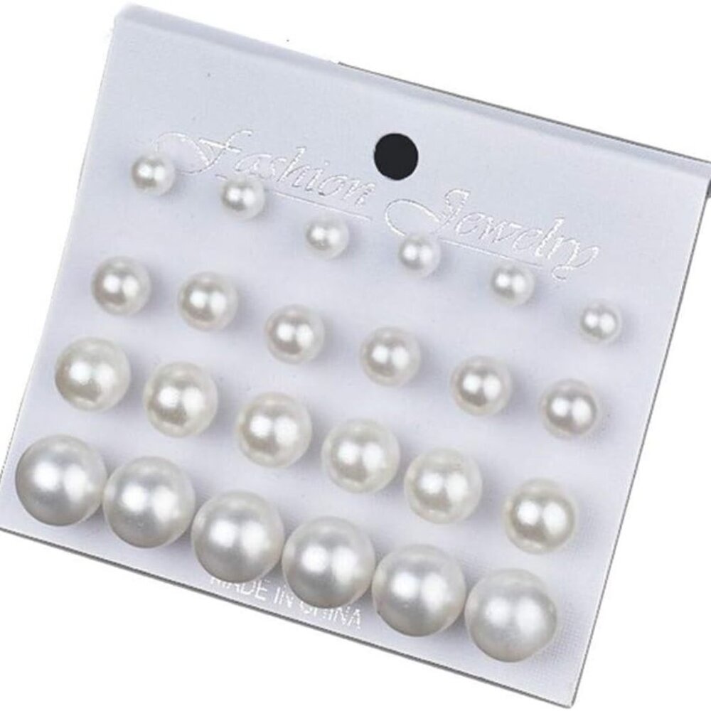 Pearl Earrings Studs for Women, White Pearl CZ Earrings Bridal Simulated Pearl R